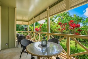 Restaurants in Hanalei The balcony of a Kauai rental to enjoy takeout from restaurants in Hanalei on.